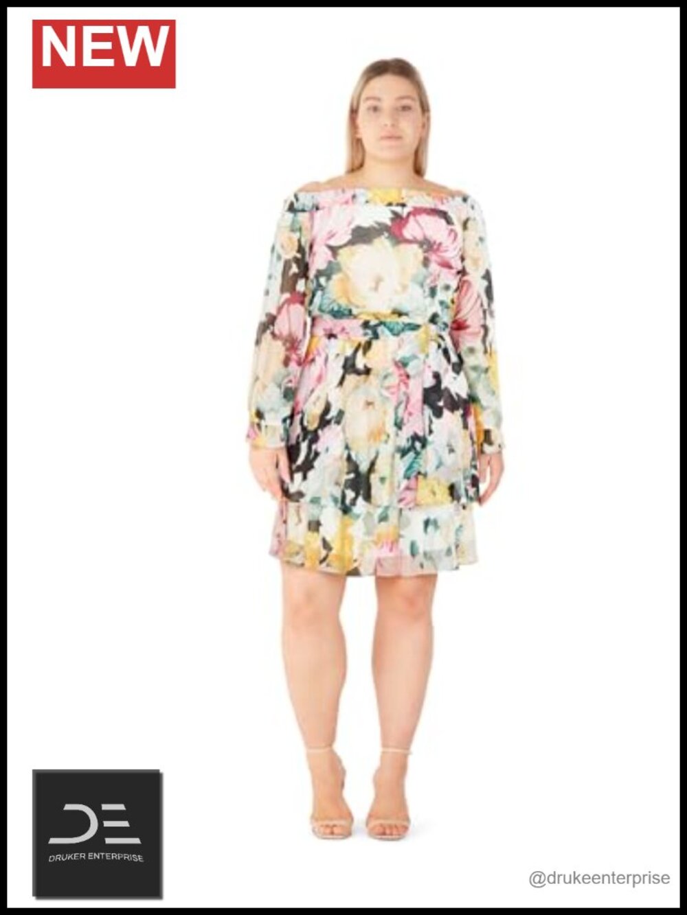 Plus Size Off Shoulder Floral Mini Dress Tiered